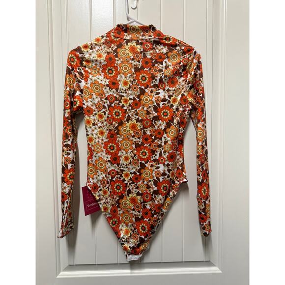 Women's High Neck Long Sleeve Floral Print Bodysuit Leotard Fall costume  Small - Picture 6 of 8